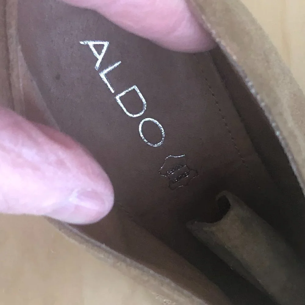 Aldo Suede Leather Wedge Bootie Women's EUR 40 US 9-9.5 Tan Chunky Sole NEW